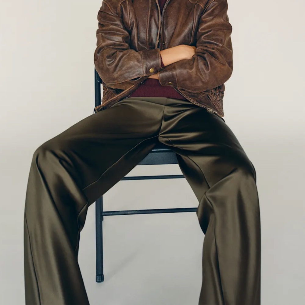 Reformation Gale Satin Mid Rise Bias Pant Green - Size S